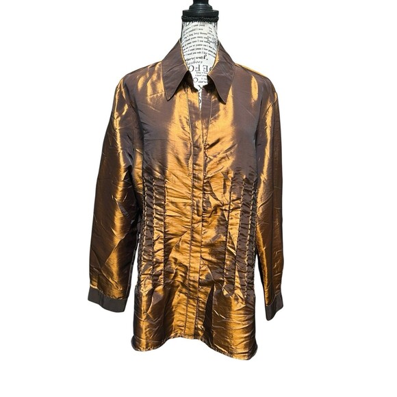 Coldwater Creek Iridescent, blouse  bronze metallic Beads 2X Whimsygoth Fairy - Picture 1 of 9